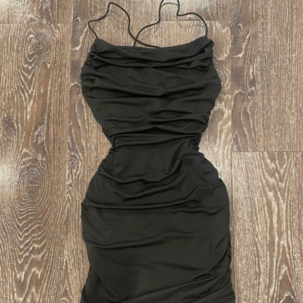 Black roushed dress